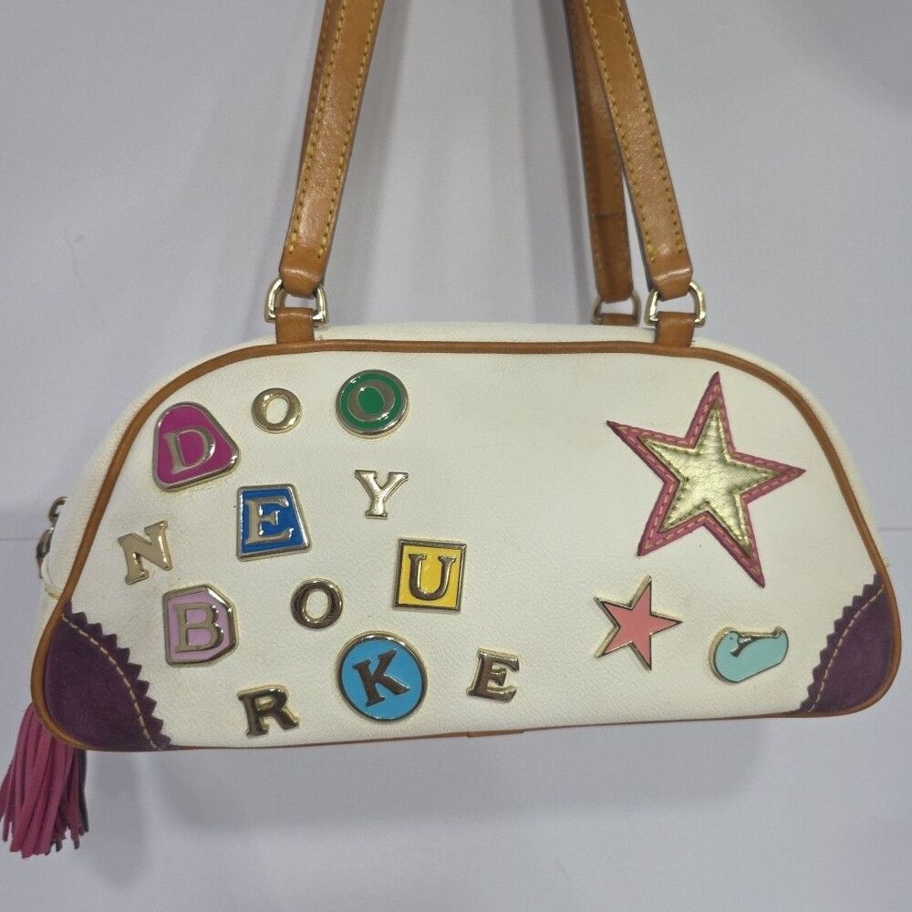 Vintage Dooney & Bourke x Lindsay Lohan White Y2K Shoulder Charm Bag Rare! - Picture 2 of 16